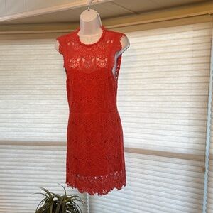 Chic Lace Sleeveless Mini Dress - Coral
